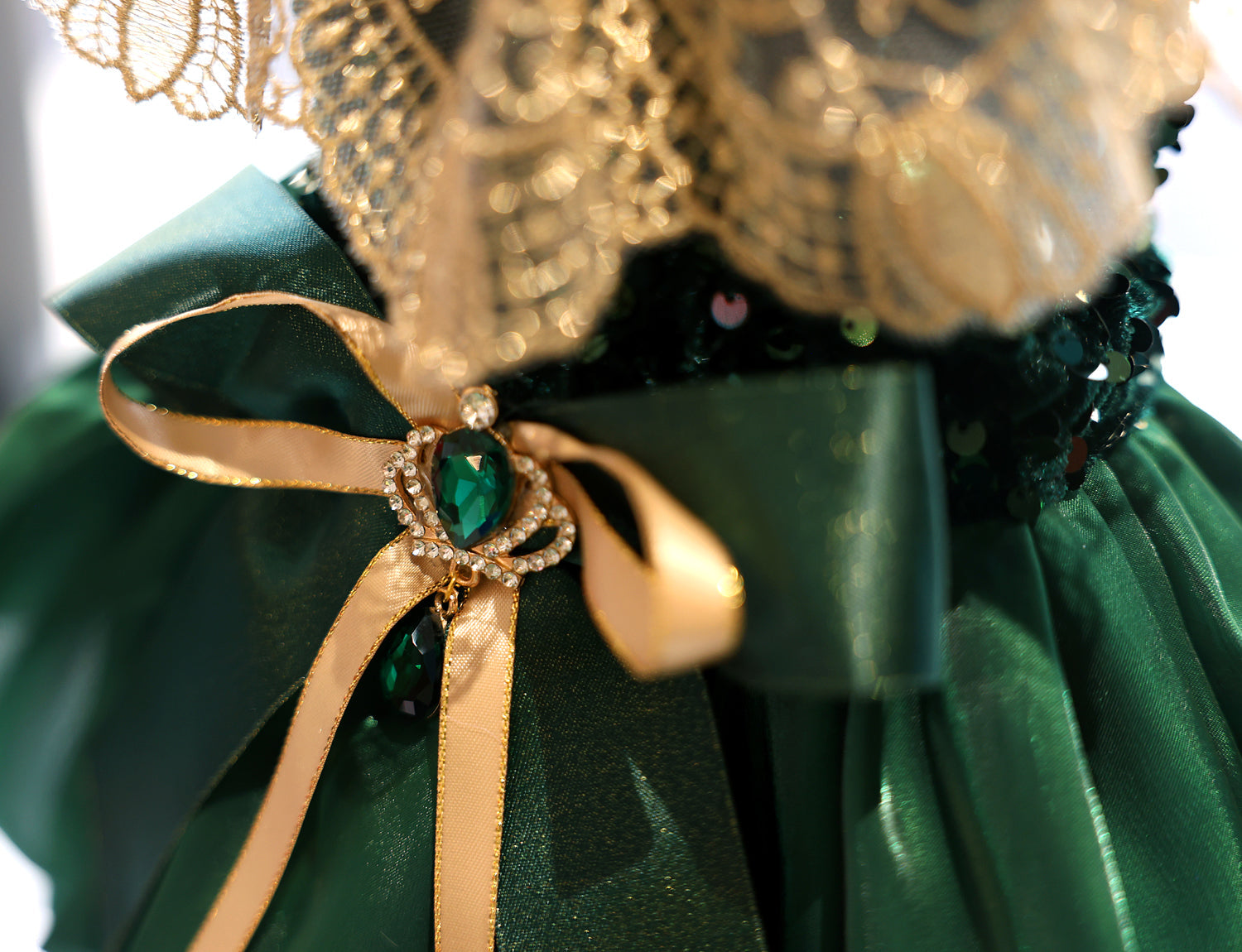 Dog Dress Green Velvet Emerald Pearl
