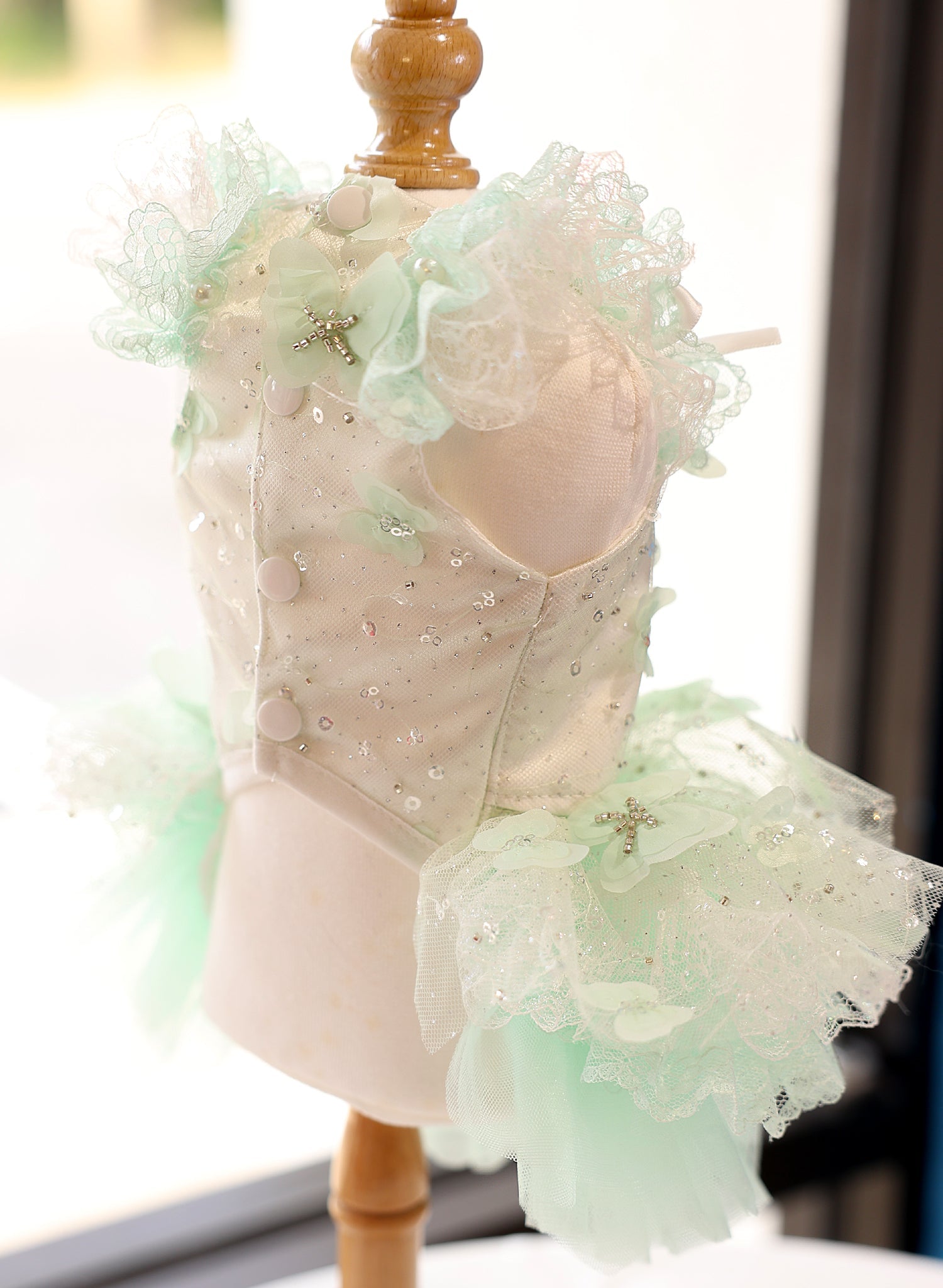 Mint Green Crystal Tulle Pet Party Dress