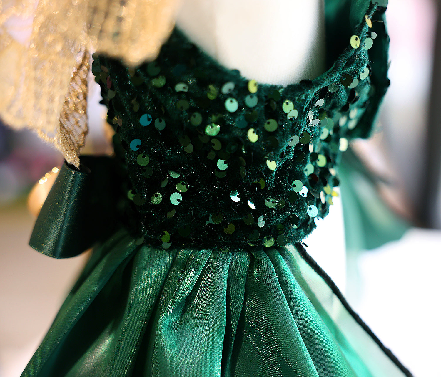 Dog Dress Green Velvet Emerald Pearl