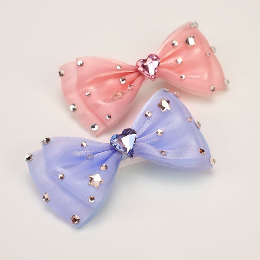 Pet Accessories Rhinestone Heart Bow Hair Clip headwear - FurryTails Haven