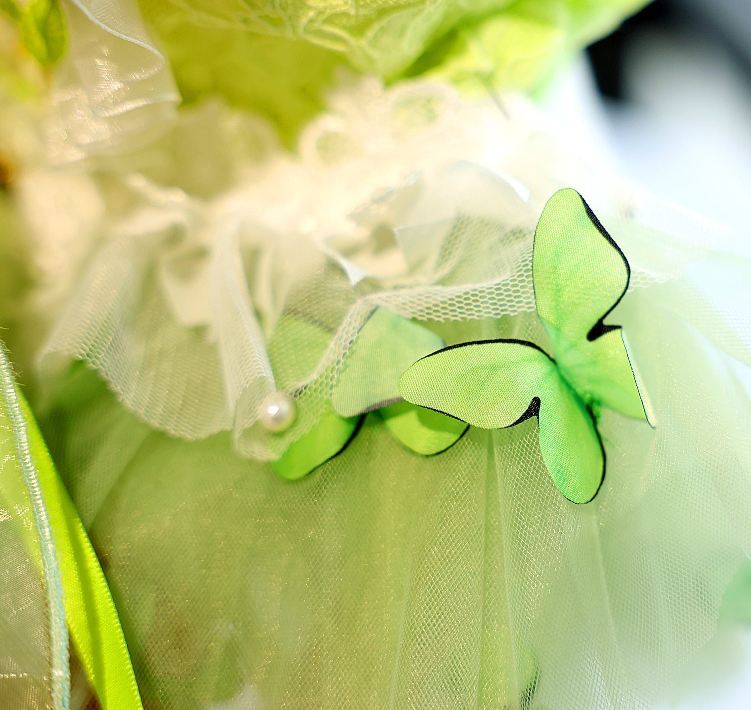 Dog Fairy Tutu Dress with Butterfly & 3D Floral Lace