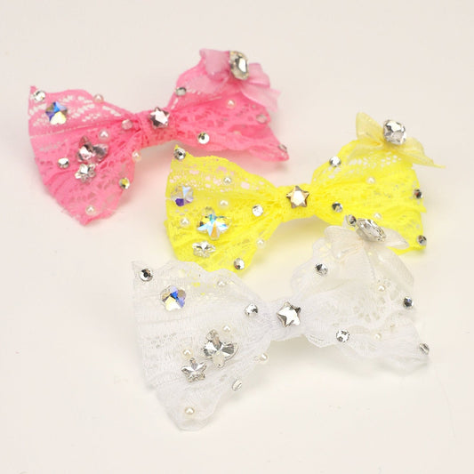 Pet Accessories Lace Rhinestone Bow Hair Clip headwear - FurryTails Haven