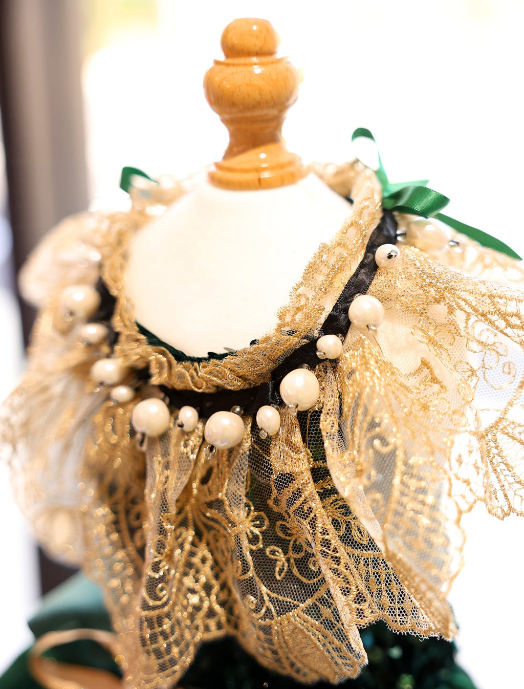 Dog Dress Green Velvet Emerald Pearl