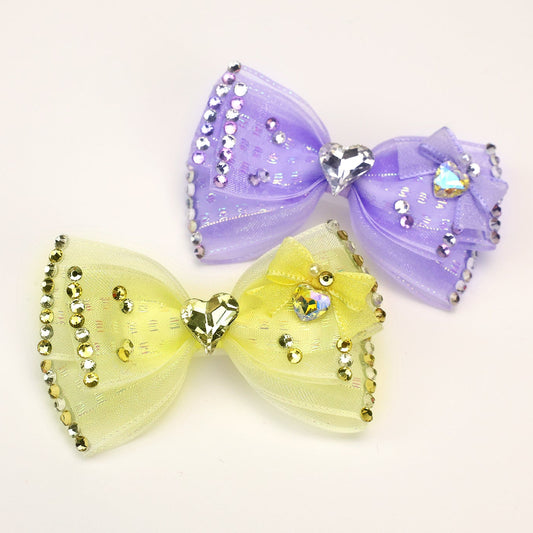Pet Accessories Rhinestone Heart Tulle Bow Hair Clip headwear - FurryTails Haven
