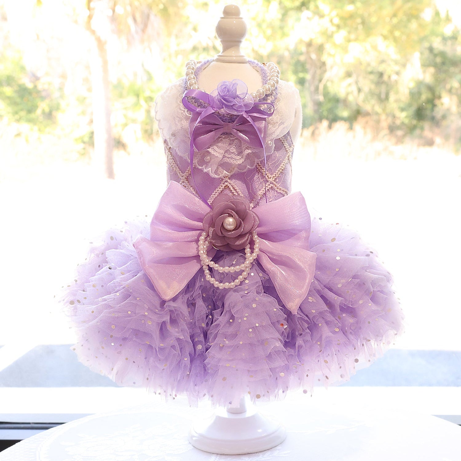 Fairy Princess Dog Dress – Luxury Tutu Pet Wedding Gown Purple