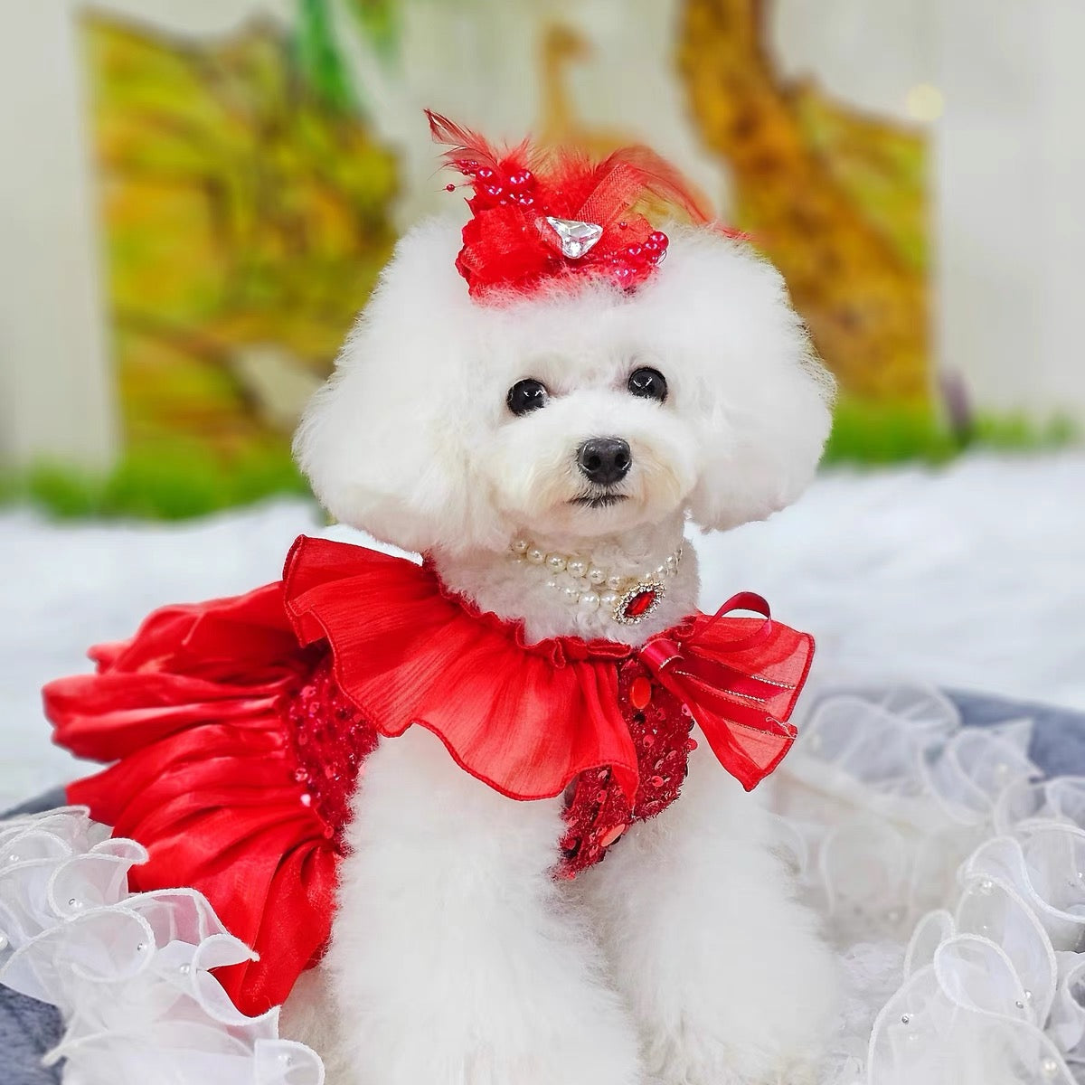 Dog Dress Red Princess with Layered Tulle Skirt