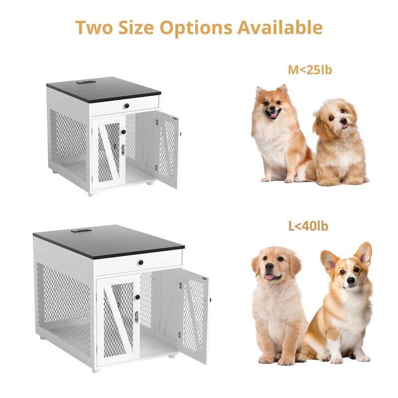 Furniture-Style Wooden Dog Crate End Table with USB Charging, Storage Drawer & Double Latch – For Medium Dogs up to 40 lbs - FurryTails Haven