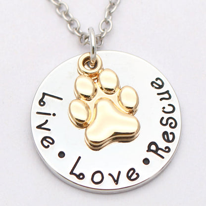 Pet Lover Dog Paw Necklace or Keychain "Live · Love · Rescue" - FurryTails Haven