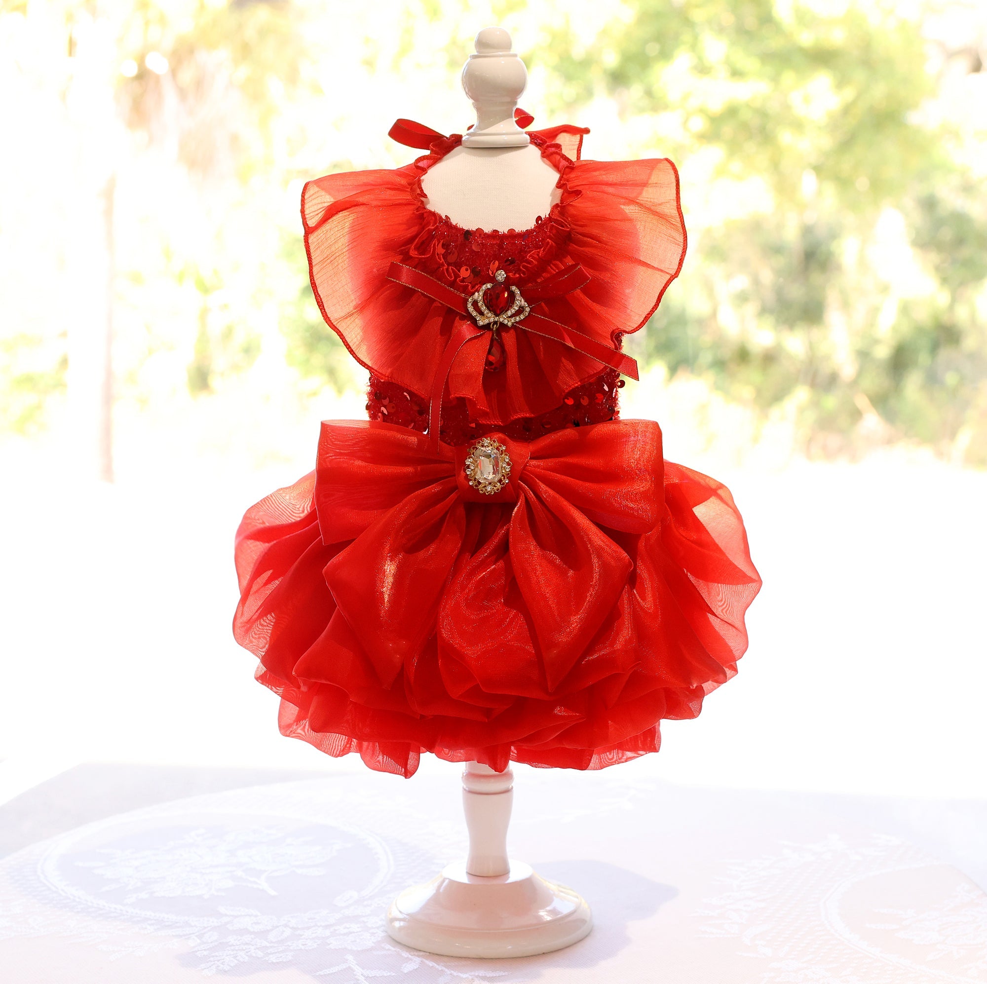 Dog Dress Red Princess with Layered Tulle Skirt