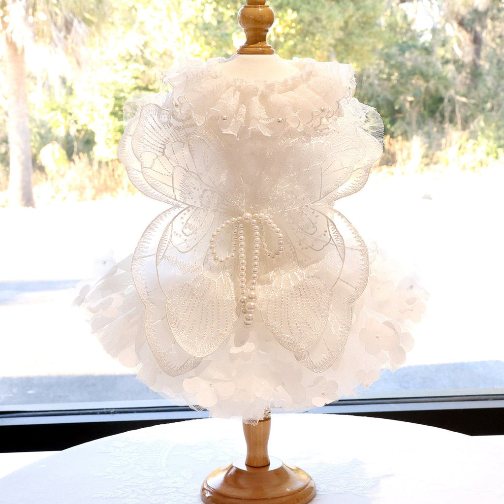 Dog Dress White Butterfly Lace Wedding
