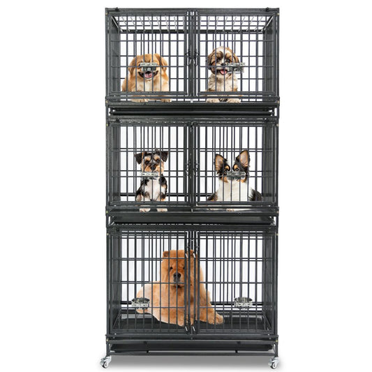 43" Three-Tier Foldable Dog Crate 43TTS - FurryTails Haven
