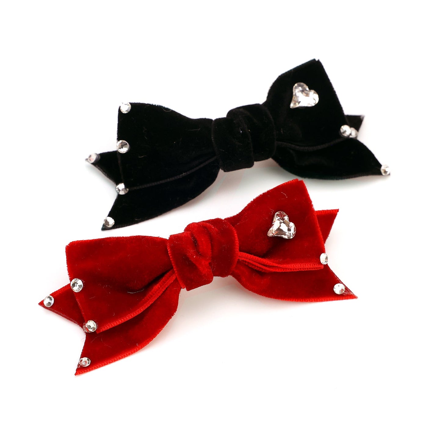 Pet Accessories Velvet Bow Hair Clip with Rhinestone Heart headwear - FurryTails Haven