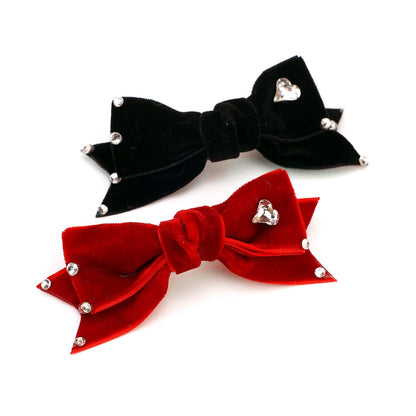 Pet Accessories Velvet Bow Hair Clip with Rhinestone Heart headwear - FurryTails Haven