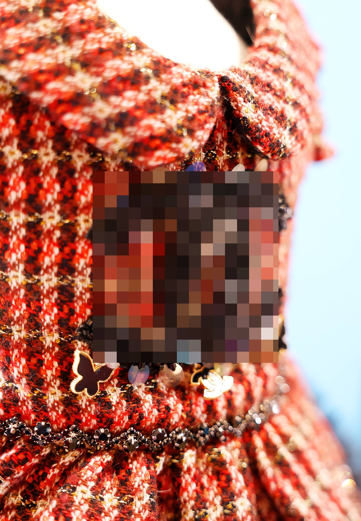 Pet Dress Classic Red Tweed  with Faux Fur Hem & Sequin Detail - Party Outfit