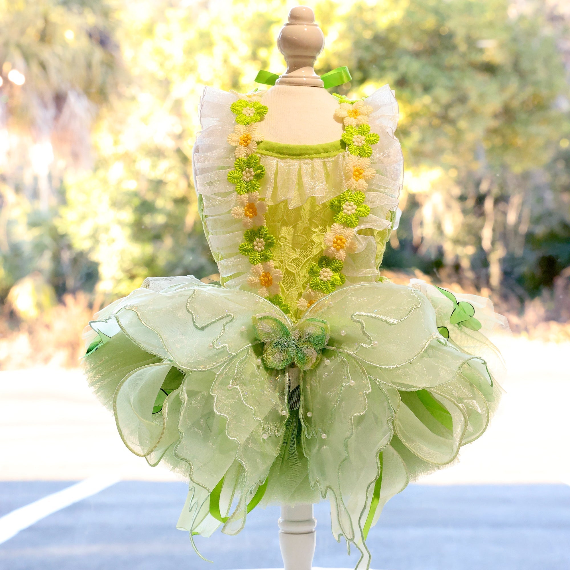Dog Fairy Tutu Dress with Butterfly & 3D Floral Lace