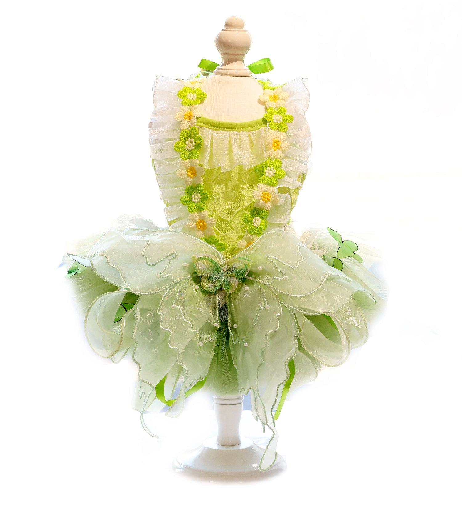 Dog Fairy Tutu Dress with Butterfly & 3D Floral Lace