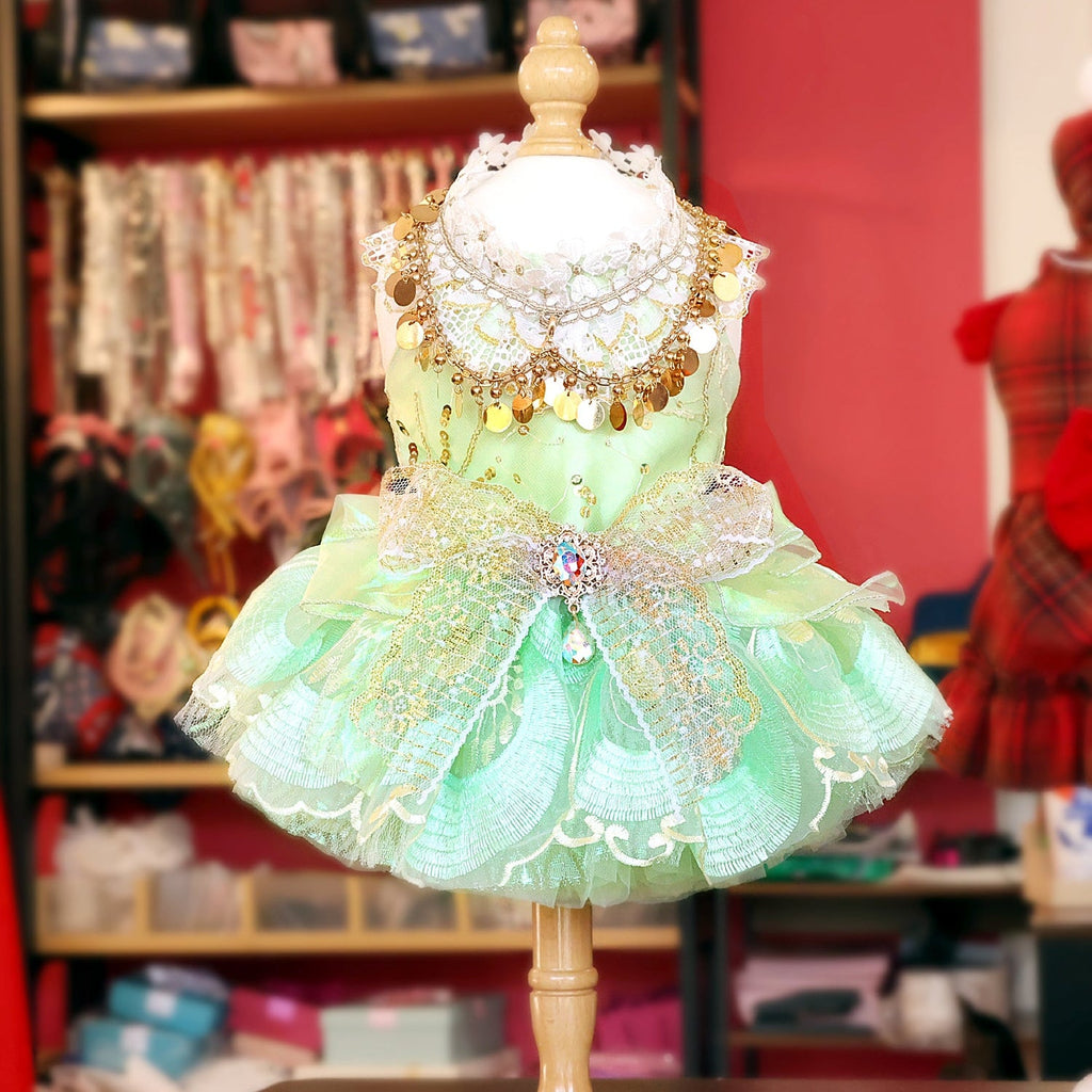 Dog Dress Green Luxe Sequin Princess