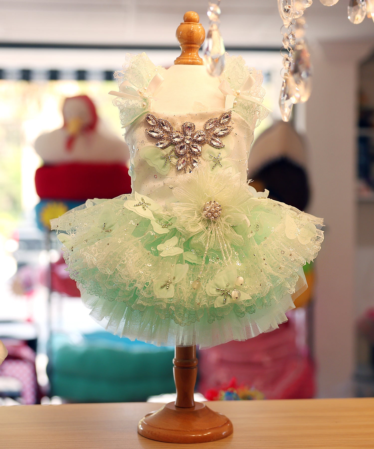 Mint Green Crystal Tulle Pet Party Dress