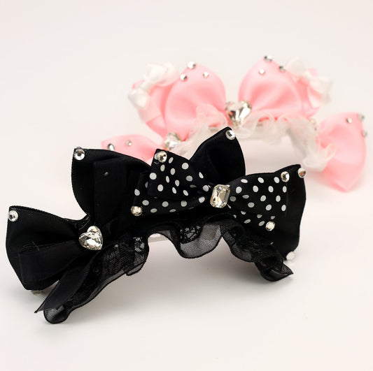 Pet Accessories Polka Dot Bow Hair Clip with Rhinestones headwear - FurryTails Haven