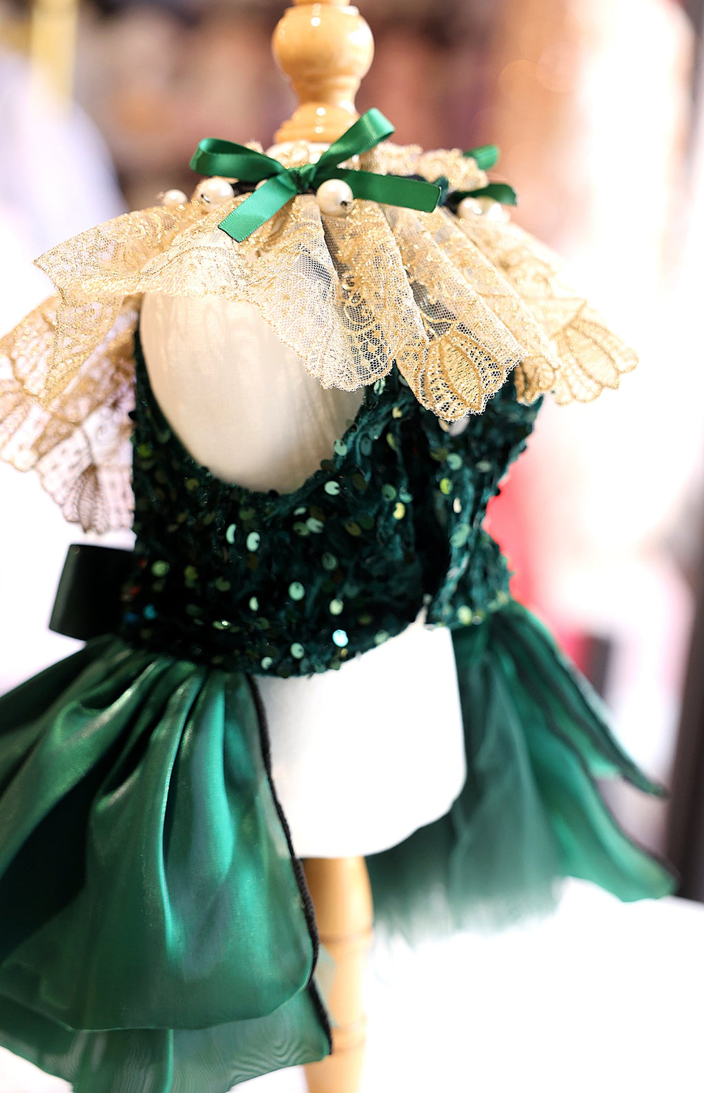 Dog Dress Green Velvet Emerald Pearl