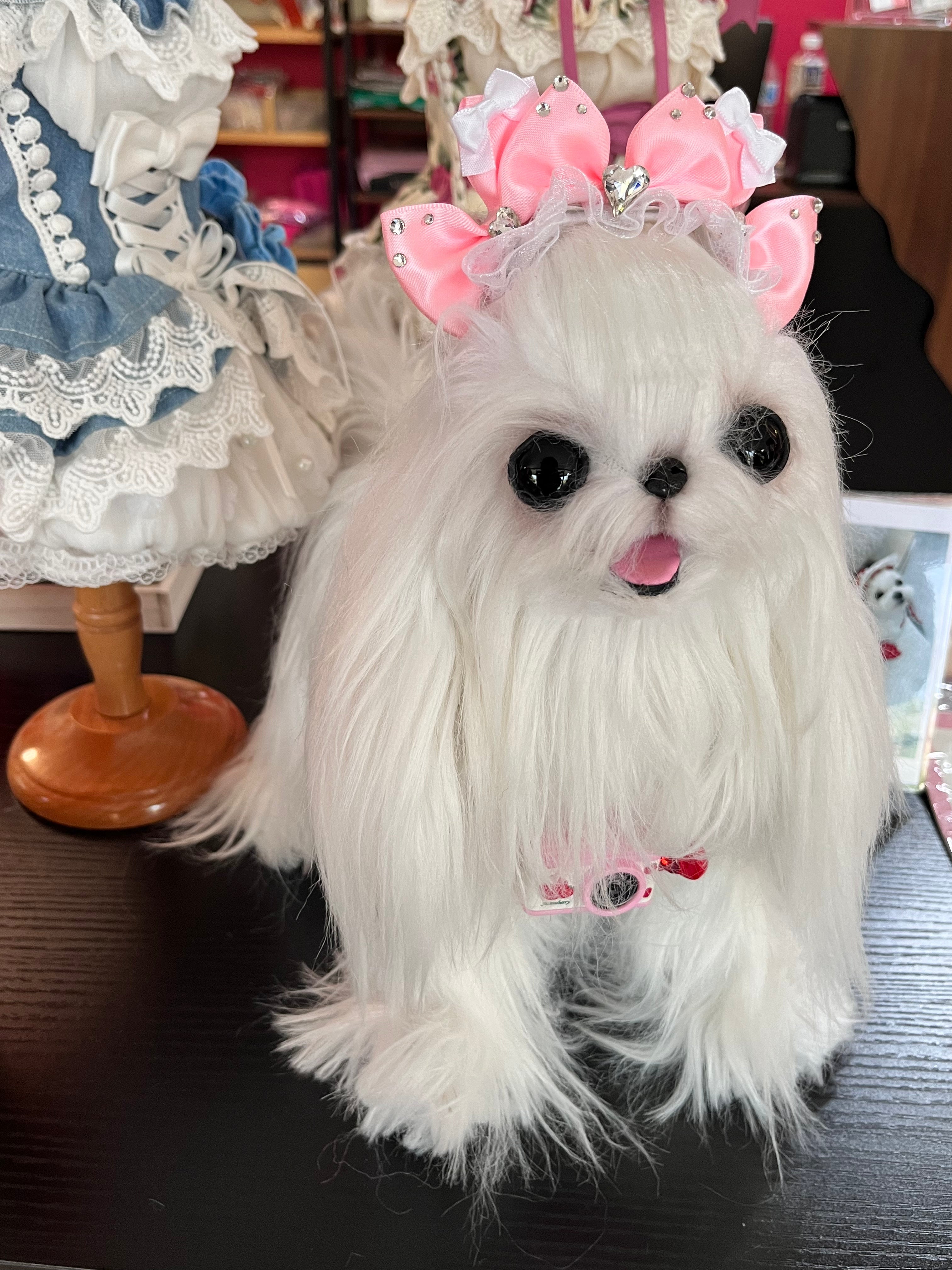 Pet Accessories Polka Dot Bow Hair Clip with Rhinestones headwear