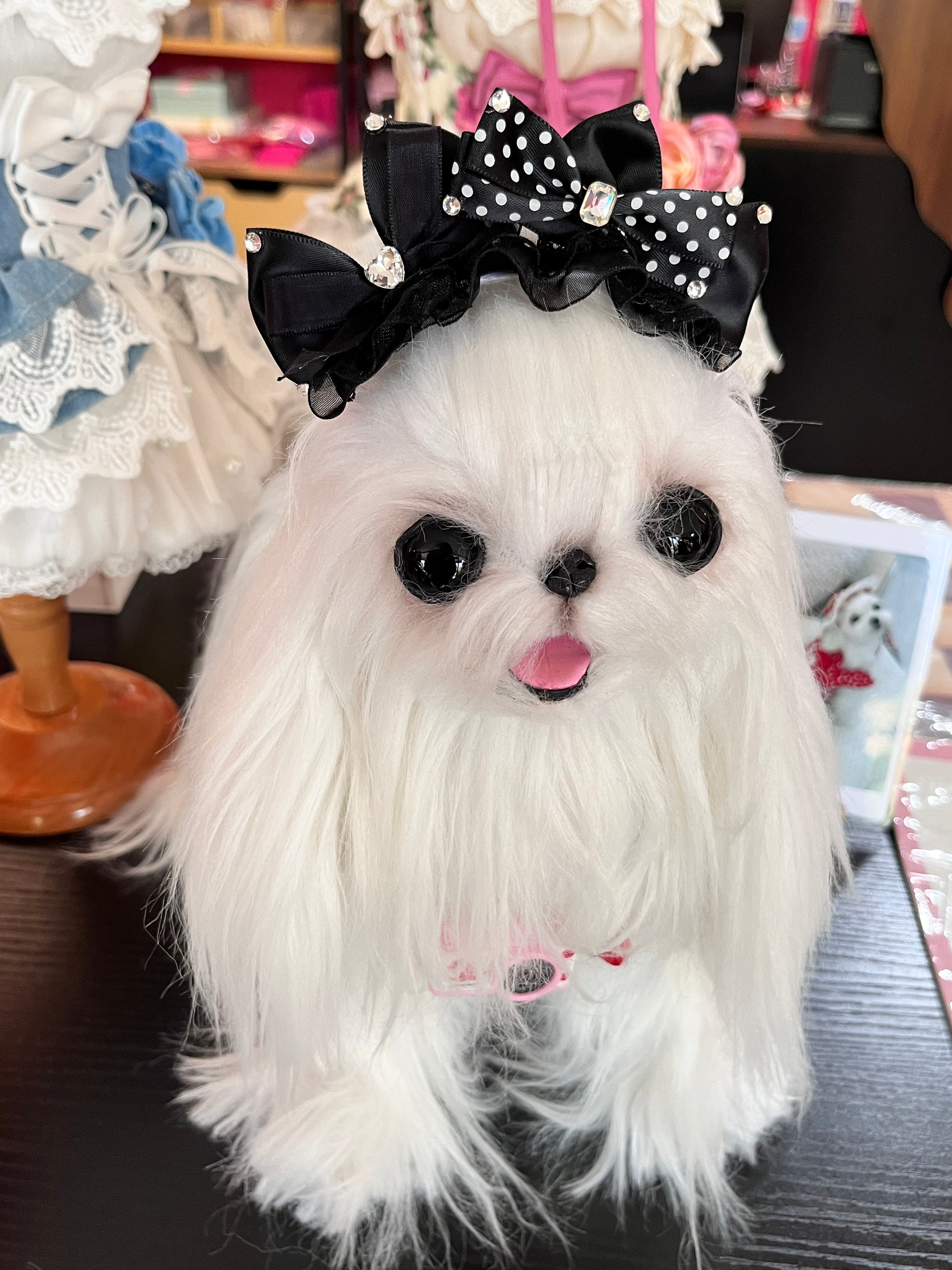 Pet Accessories Polka Dot Bow Hair Clip with Rhinestones headwear