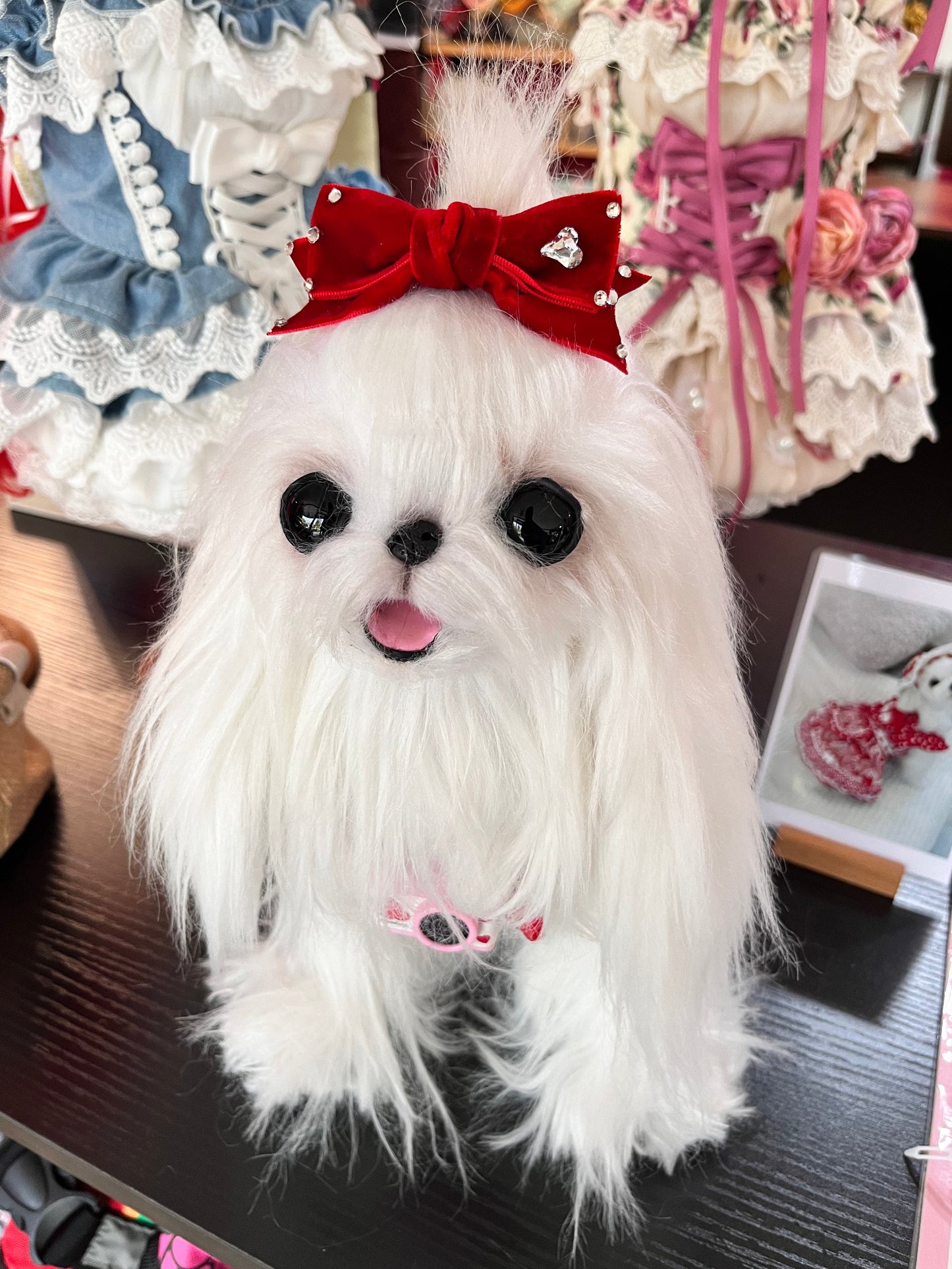 Pet Accessories Velvet Bow Hair Clip with Rhinestone Heart headwear - FurryTails Haven