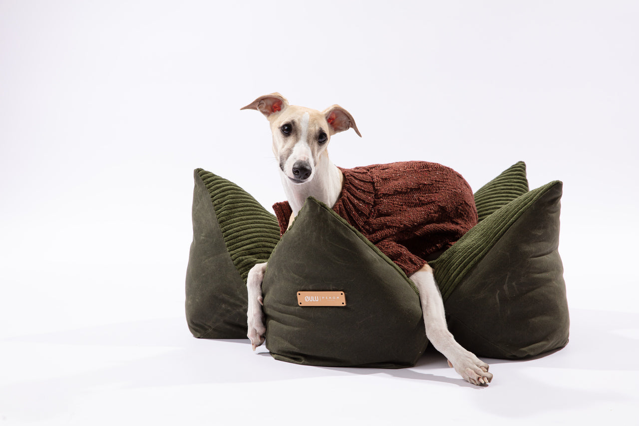 OULU X PEHOM - CUDDLE PET PILLOW BED- Navy Blue / Olive Green / Canyon Brown - FurryTails Haven