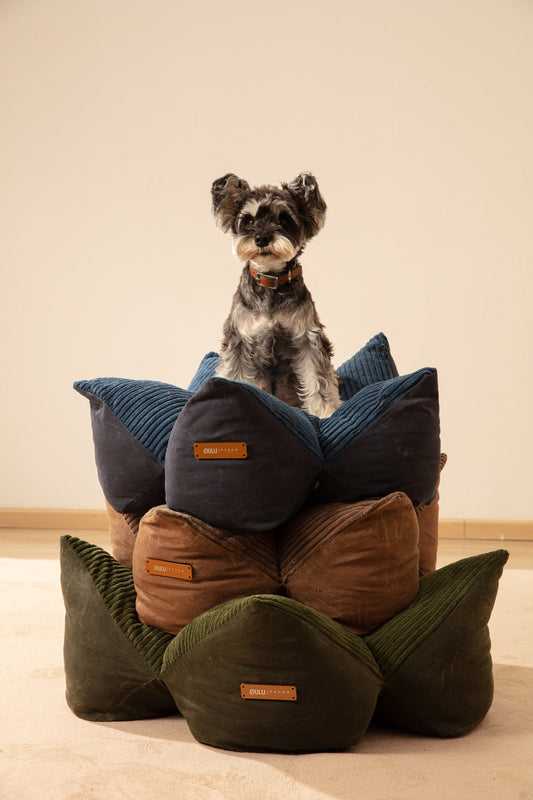 OULU X PEHOM - CUDDLE PET PILLOW BED- Navy Blue / Olive Green / Canyon Brown - FurryTails Haven