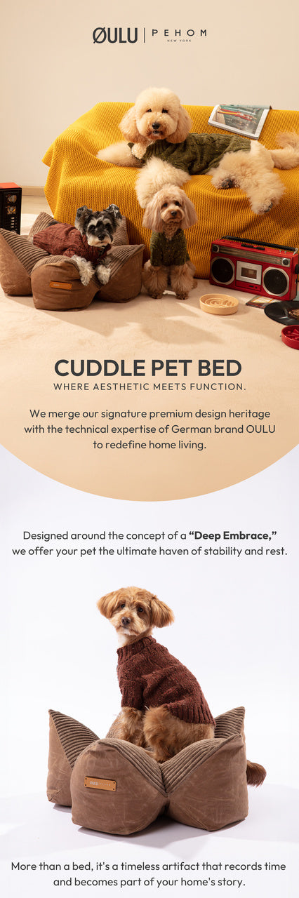 OULU X PEHOM - CUDDLE PET PILLOW BED- Navy Blue / Olive Green / Canyon Brown - FurryTails Haven