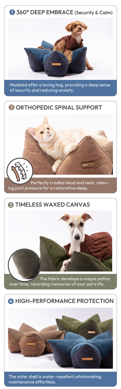 OULU X PEHOM - CUDDLE PET PILLOW BED- Navy Blue / Olive Green / Canyon Brown - FurryTails Haven