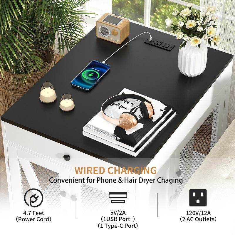 Furniture-Style Wooden Dog Crate End Table with USB Charging, Storage Drawer & Double Latch – For Medium Dogs up to 40 lbs - FurryTails Haven