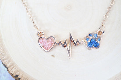 Real Pressed Flowers in Resin, Gold Dog Necklace in Blue and Pink - FurryTails Haven