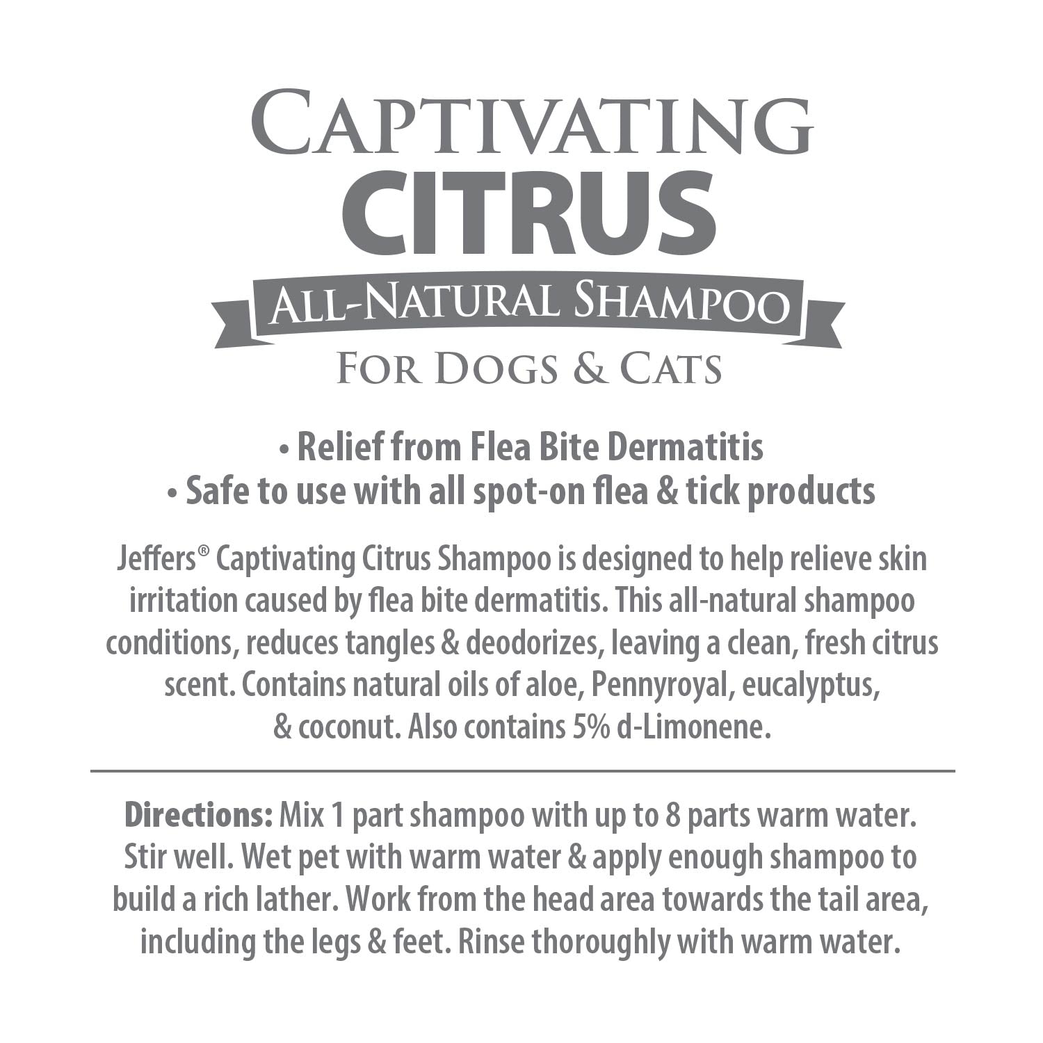 Jeffers Pet Captivating Citrus All-Natural Flea Bite Relief Shampoo for Dogs and Cats
