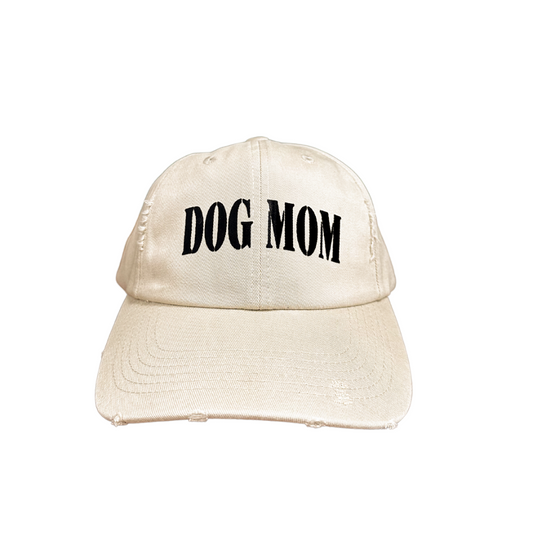 Dog Mom Distressed Cap - Tan - FurryTails Haven